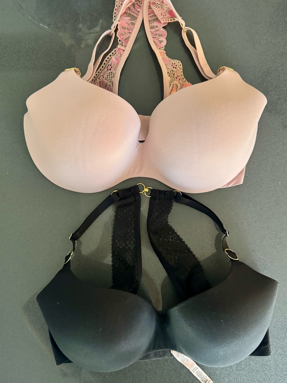 Victoria's Secret Incredible Lace Racerback Bras - Pink & Black Pair